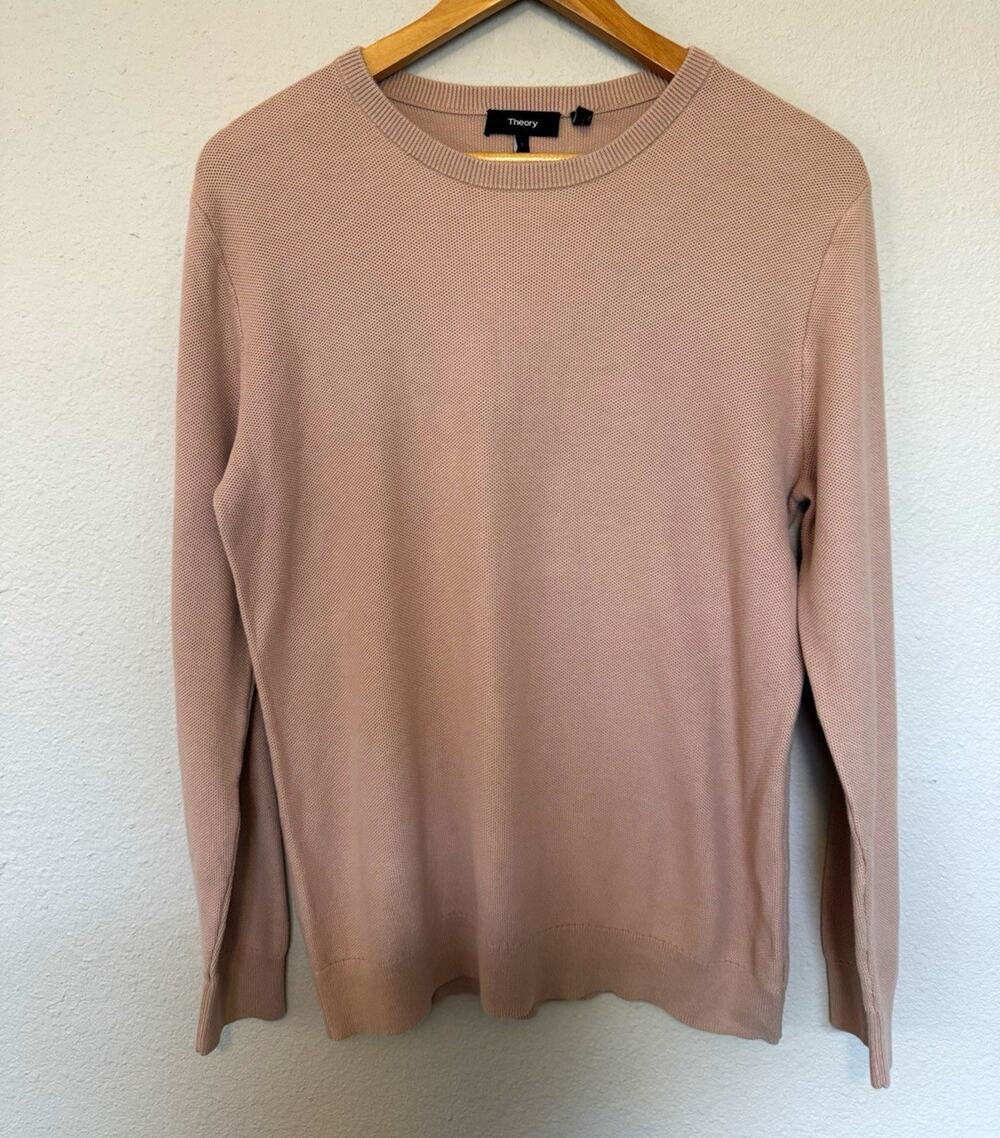 Theory Rilan Pique Crewneck Cotton Knit Pullover Sweater Mens Size L